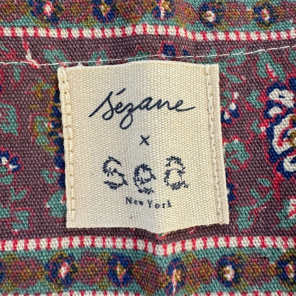new Sézane x Sea New York cotton tote pink beige paisley print limited edition - Picture 5 of 6